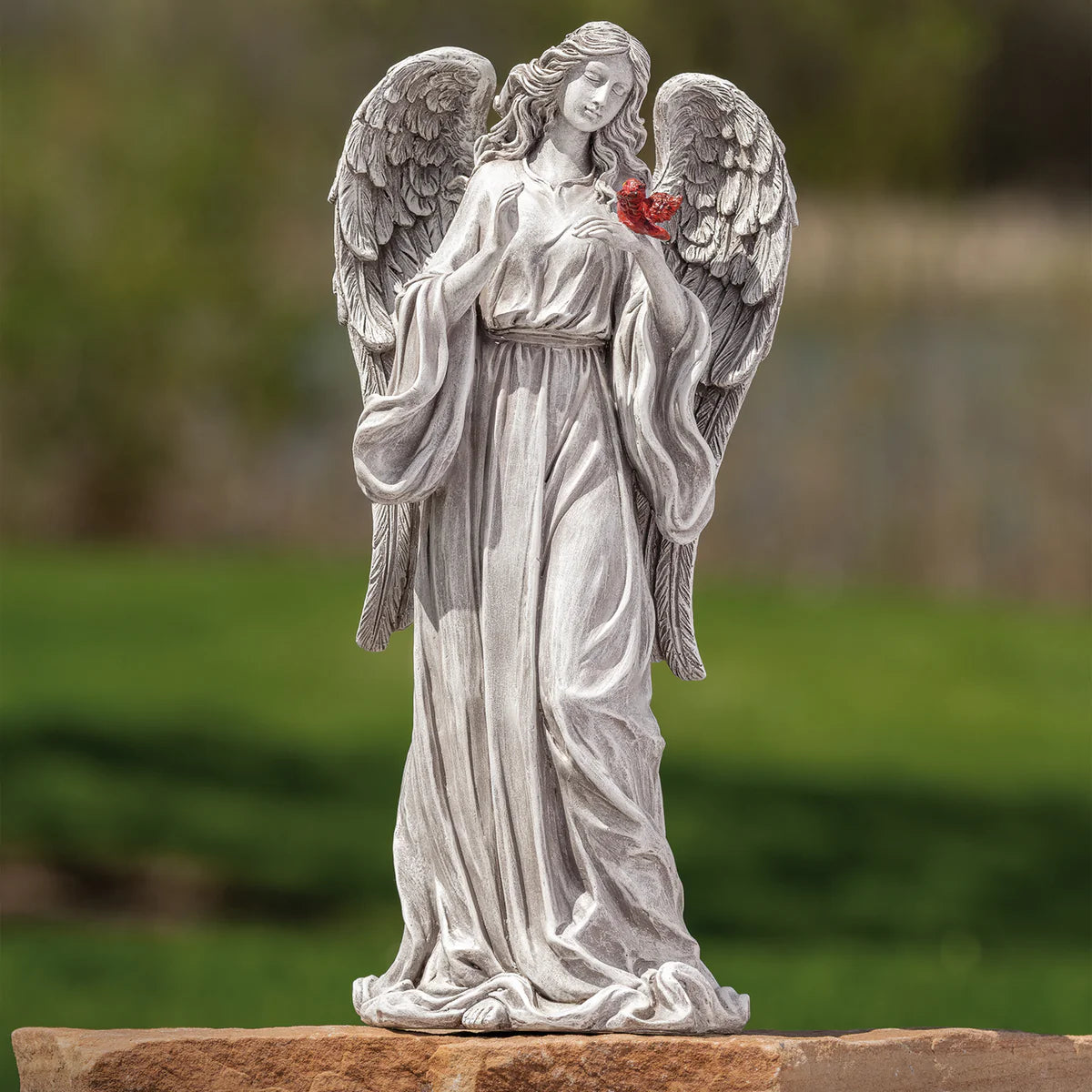 MEMORIAL ANGEL GARDEN STATUE W/ CARDINAL