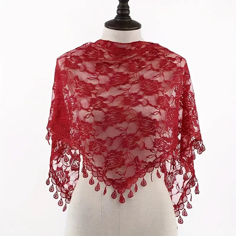 WOMEN'S LACE TRIANGLE CHAPEL VEIL W/ TASSEL -BREATHABLE