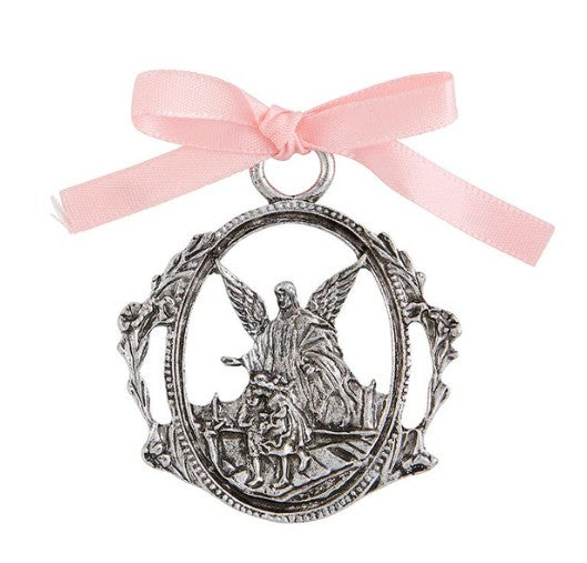 PINK GUARDIAN ANGEL GIRL CRIB MEDAL & WALL CROSS SET
