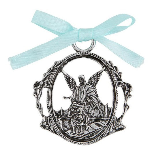 BLUE GUARDIAN ANGEL BOY CRIB MEDAL & WALL CROSS SET