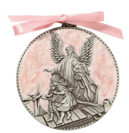 PINK GUARDIAN ANGEL CRIB MEDAL
