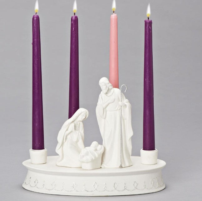 HOLY FAMILY WHITE ADVENT CANDLE HOLDER