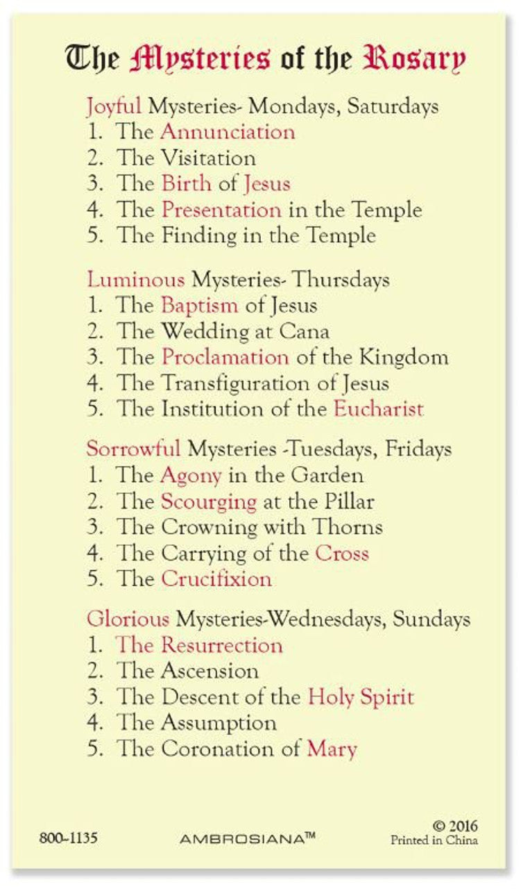 OUR LADY OF THE ROSARY HOLY CARD