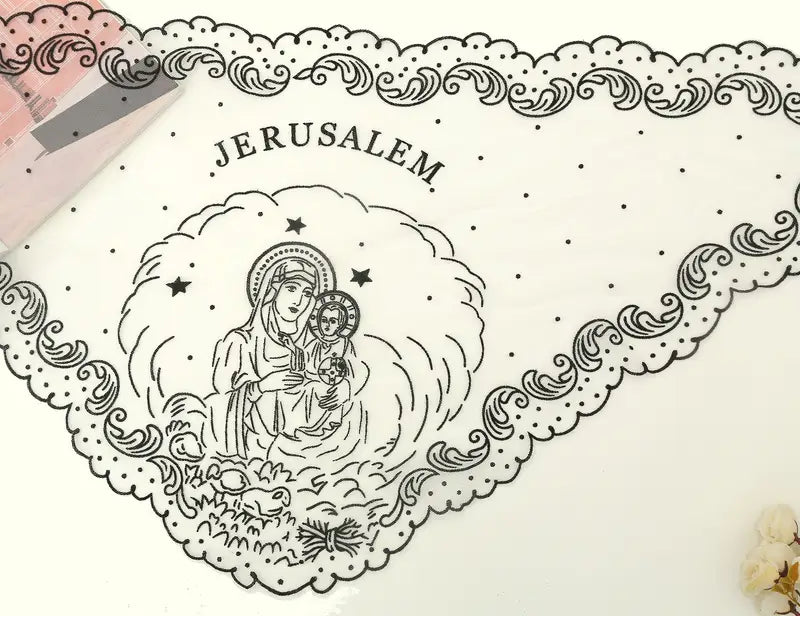 JERUSALEM EMBROIDERED VEIL - WHITE