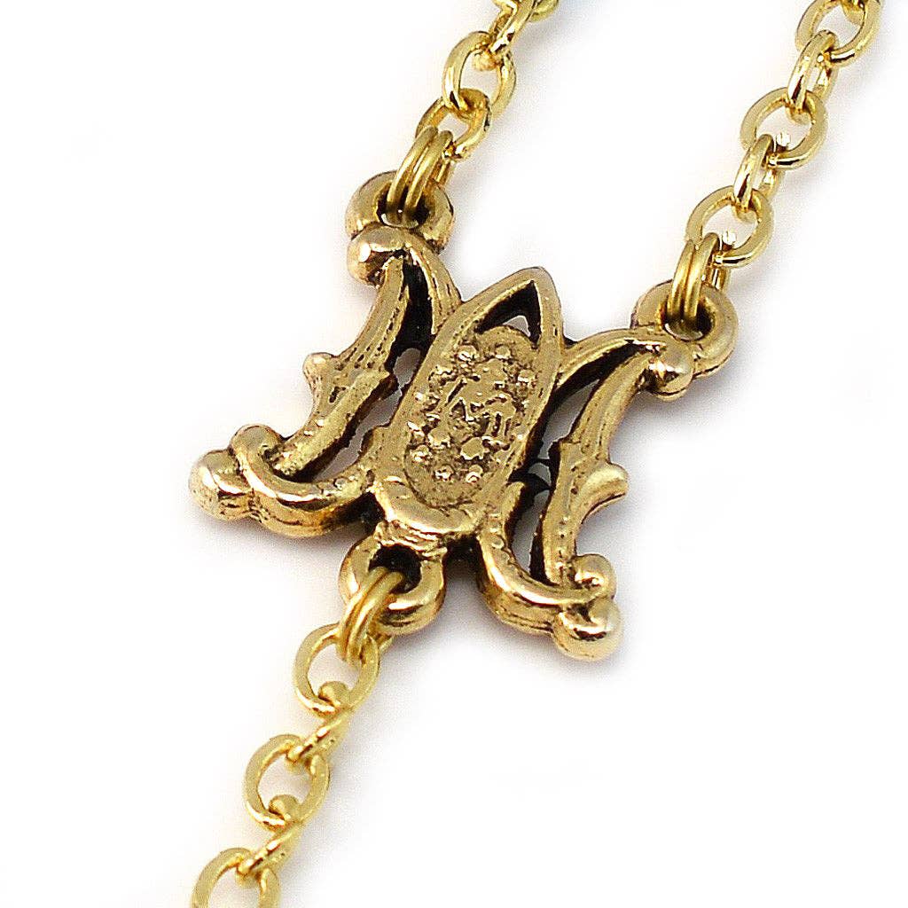 MEDALLA MILAGROSA AURORA BOREAL AZUL CRISTAL Y ROSARIO DE ORO