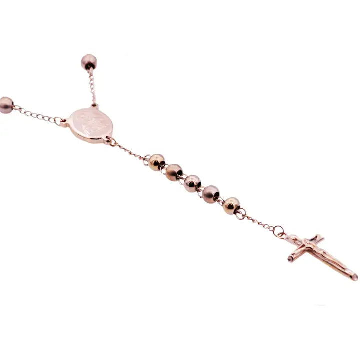 Men's Rose Gold Stainless Steel Rosary Necklace