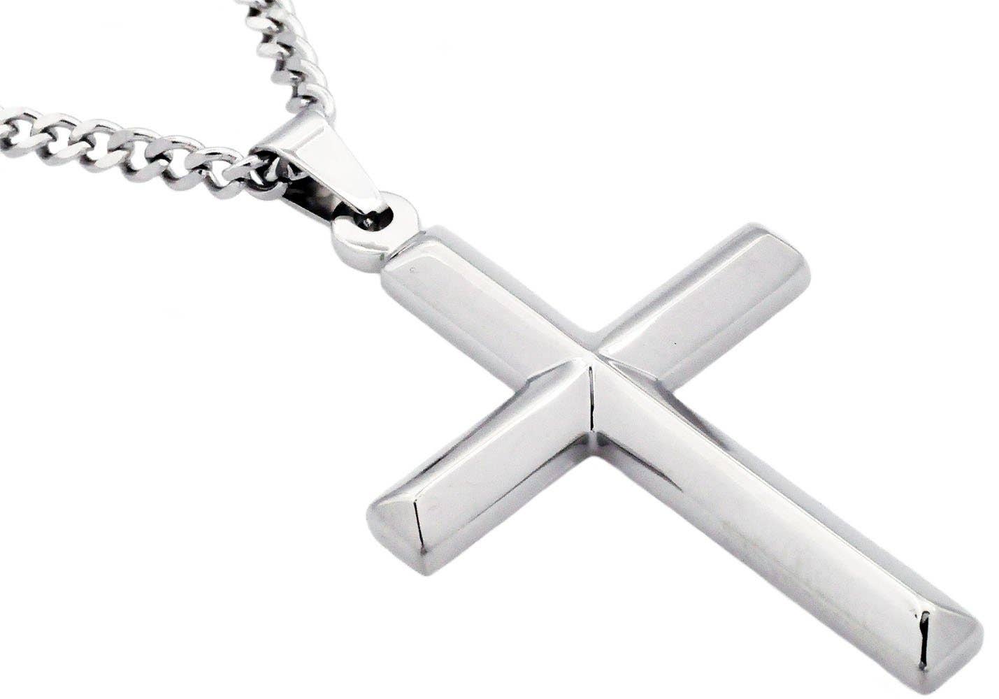 MEN'S STAINLESS STEEL CROSS PENDANT W/ 24" CUBAN CHAIN