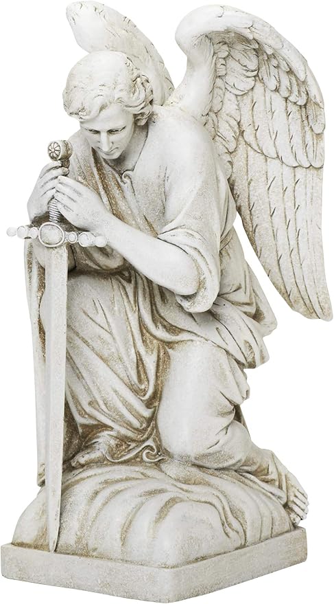 KNEELING ANGEL WITH SWORD GARDEN STATUE
