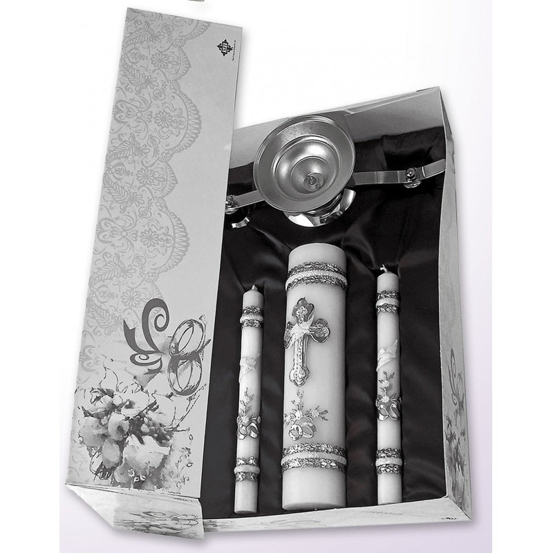 SILVER WEDDING CANDLE SET IN DELUXE BOX