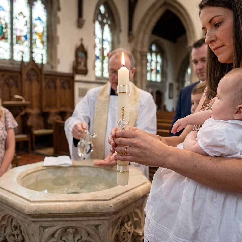 BRAIDED CROSS BAPTISMAL CANDLE