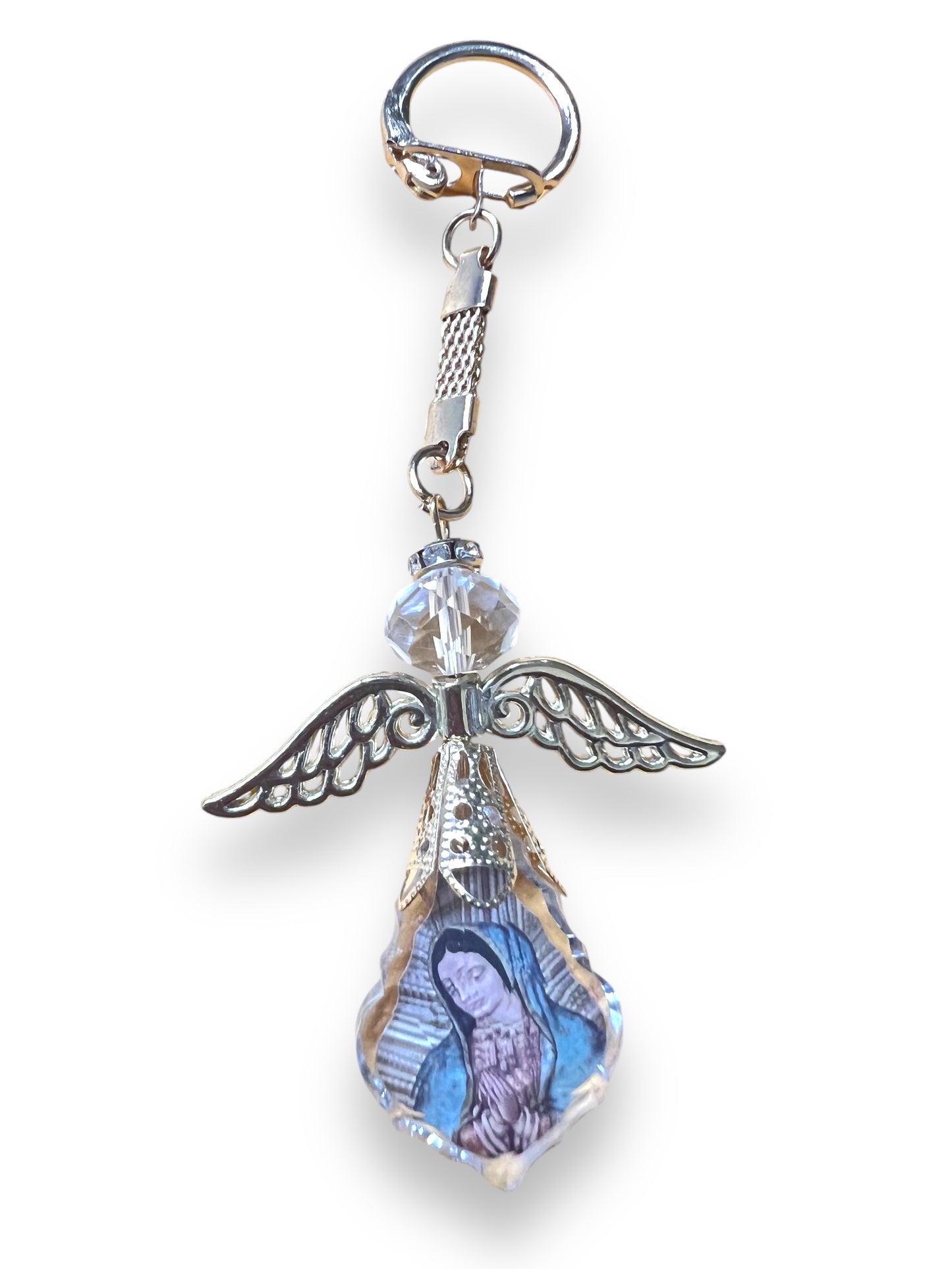 KEYCHAIN: 2.5" ANGEL SHAPED OUR LADY OF GUADALUPE