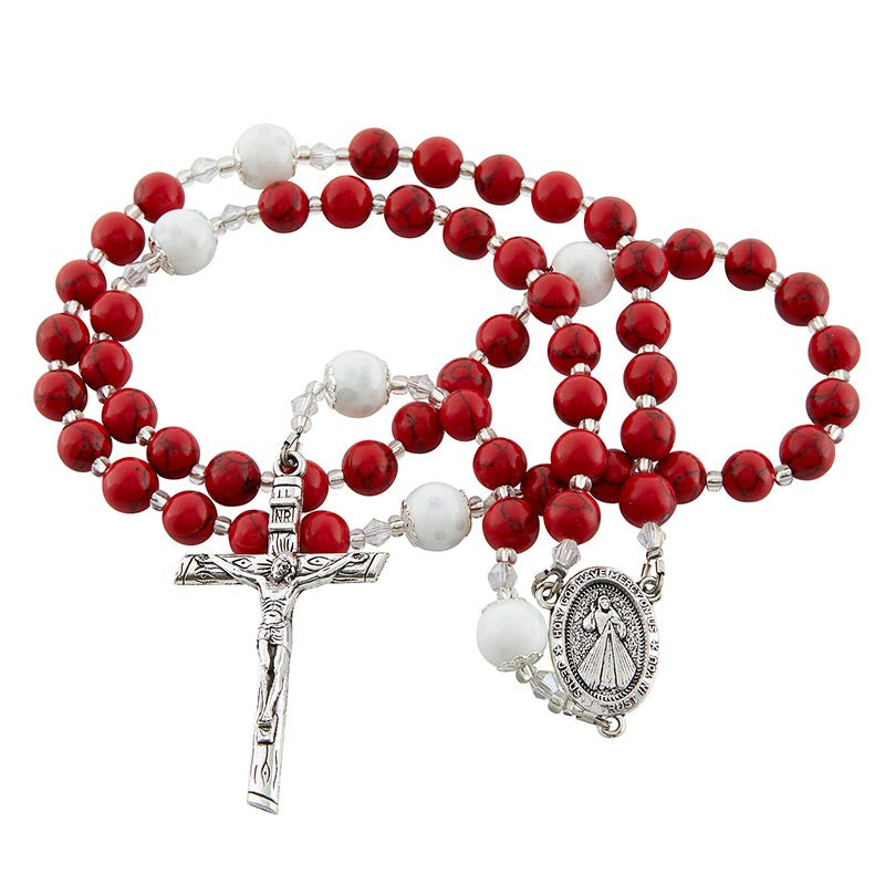 RED DIVINE MERCY MARBLE BEAD ROSARY