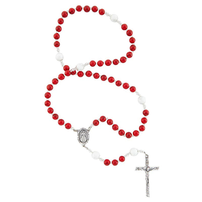 Red Divine Mercy Marble Bead Rosary