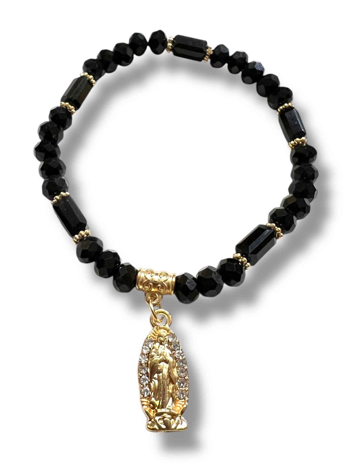 BRACELET: OUR LADY OF GUADALUPE CRYSTAL AND OVAL GOLDEN CHARM