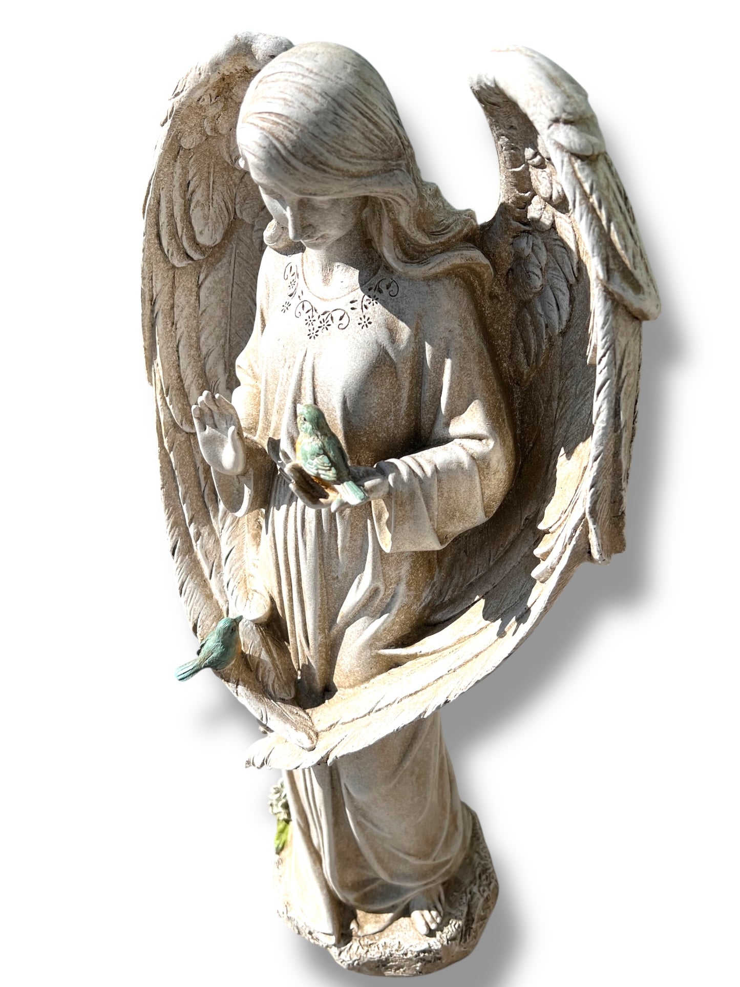 20"H ANGEL WITH TWO BIRDS GARDEN STATUE