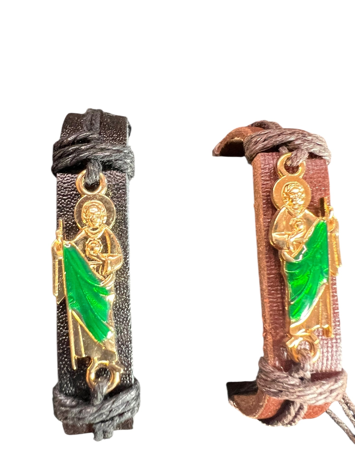 BRACELET: LEATHER METAL ST. JUDE PLATE