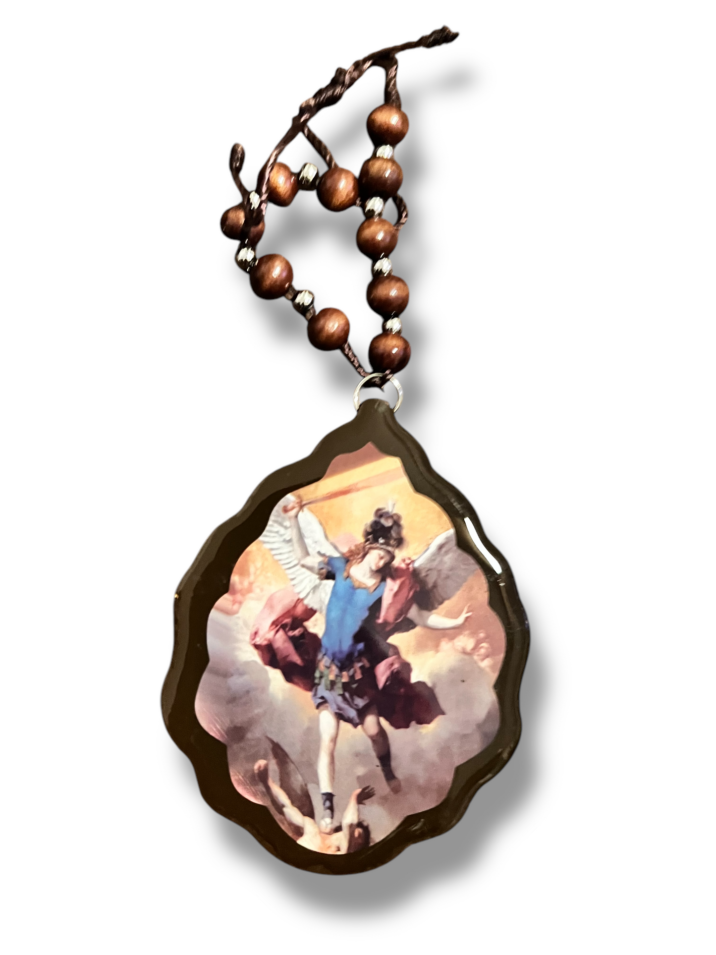 AUTO DEVOTIONAL: ST. MICHAEL ARCHANGEL WOODEN MEDALLION