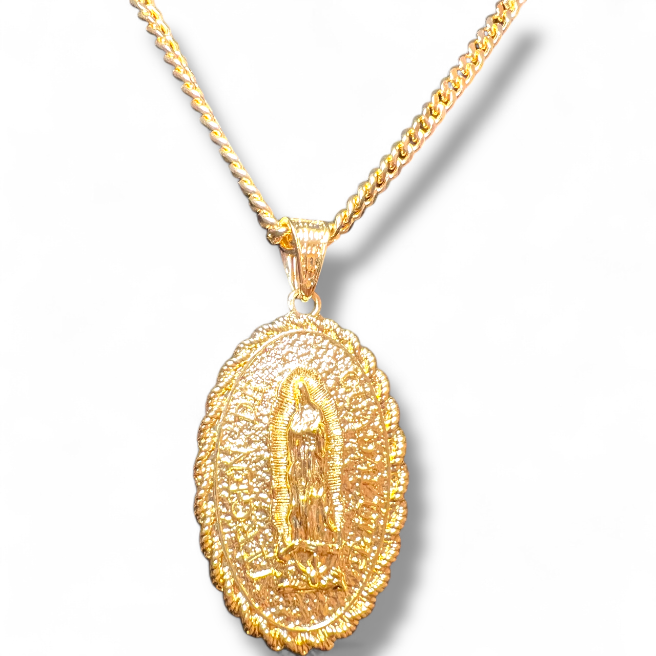 18K GOLD LAYERED OVAL PENDANT: ST. JUDE/OL GUADALUPE