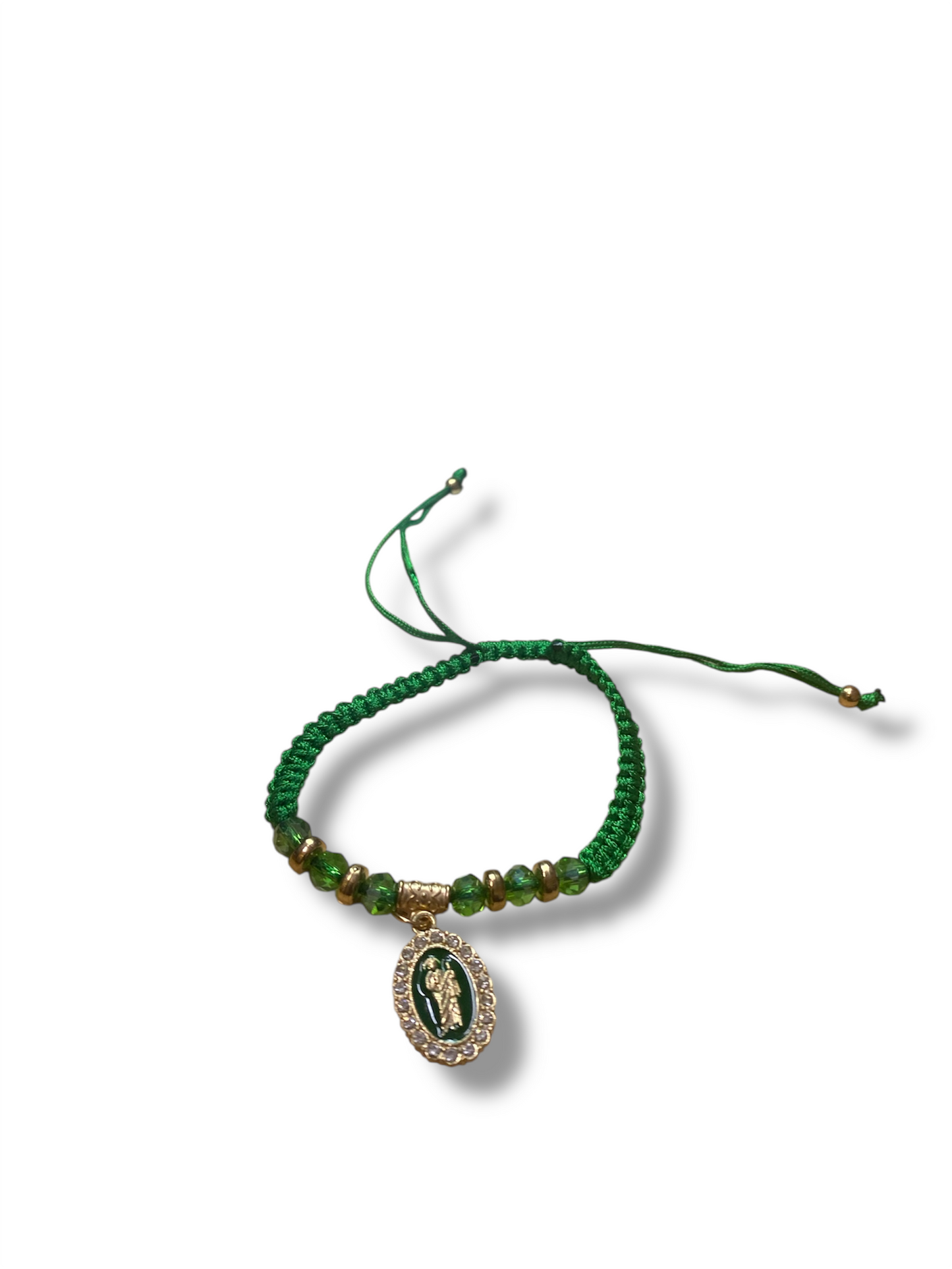 BRACELET: GREEN THREADED W/ GOLD CHARM ST. JUDE THADDEUS