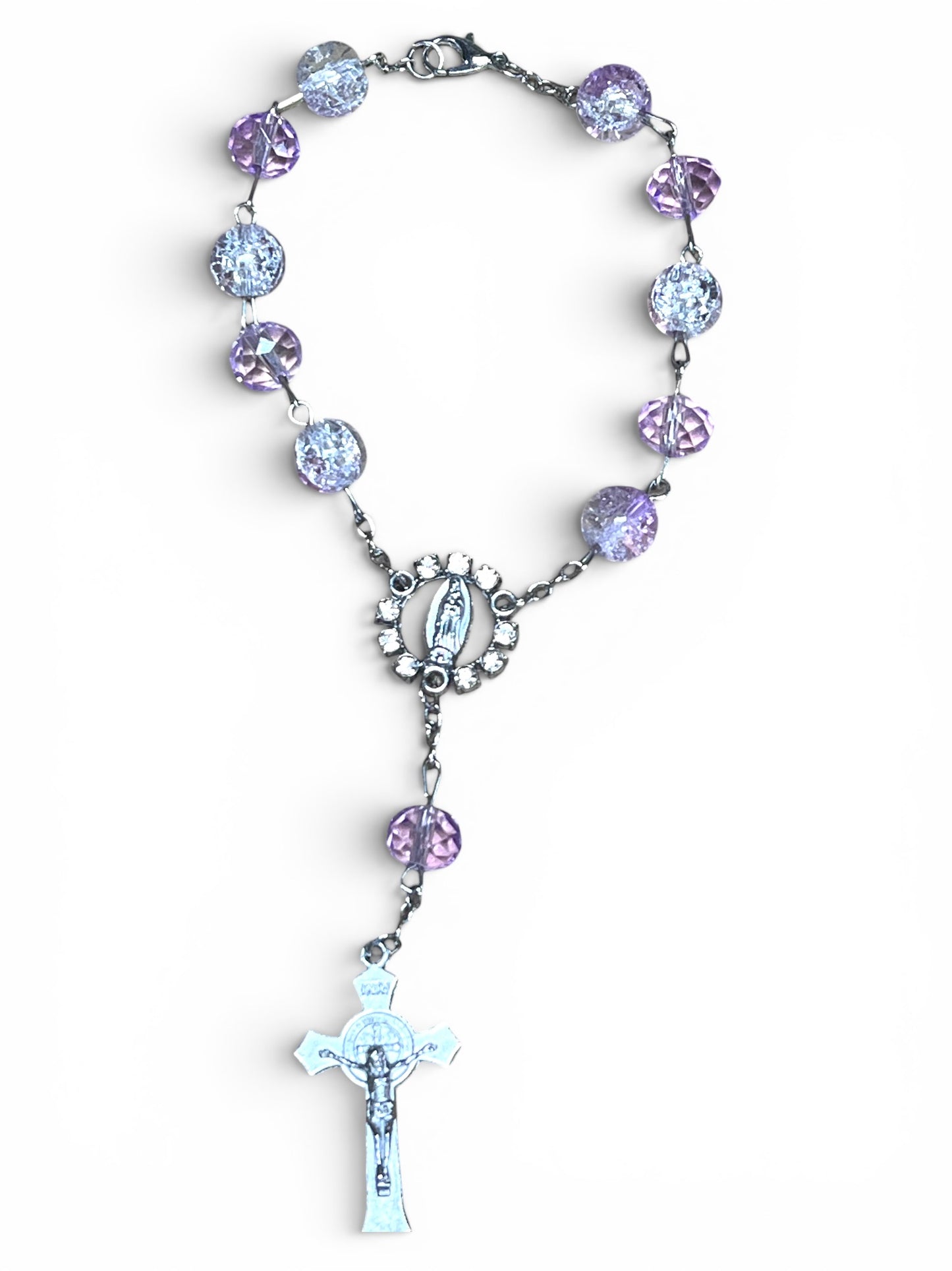 AUTO DEVOTIONAL: OUR LADY OF GUADALUPE GLASS ROSARY COLORED