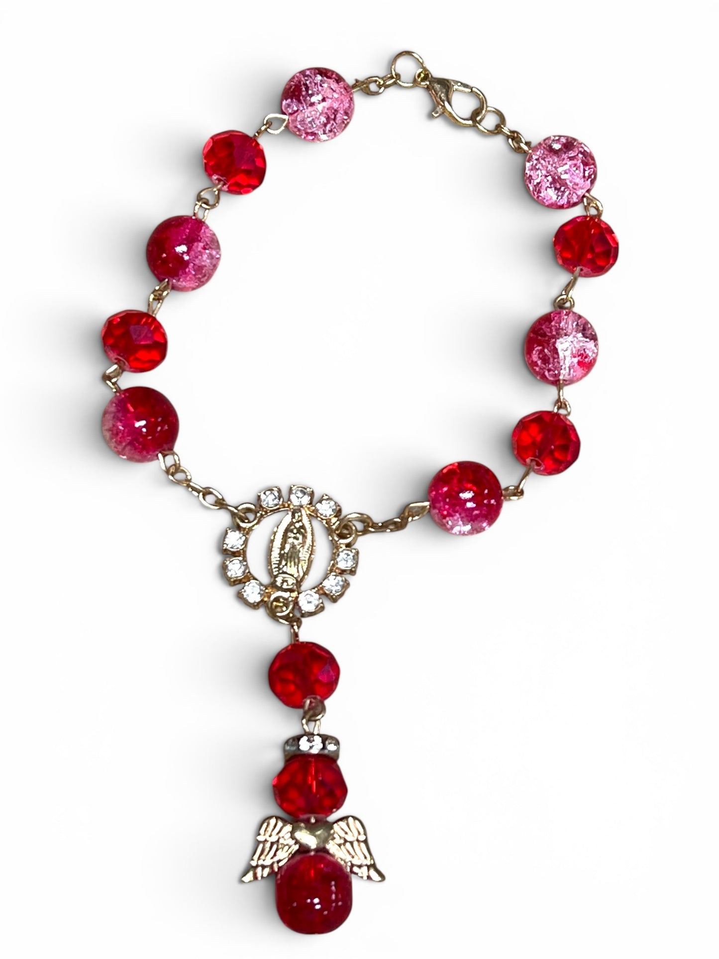 AUTO DEVOTIONAL: OUR LADY OF GUADALUPE GLASS ROSARY RED