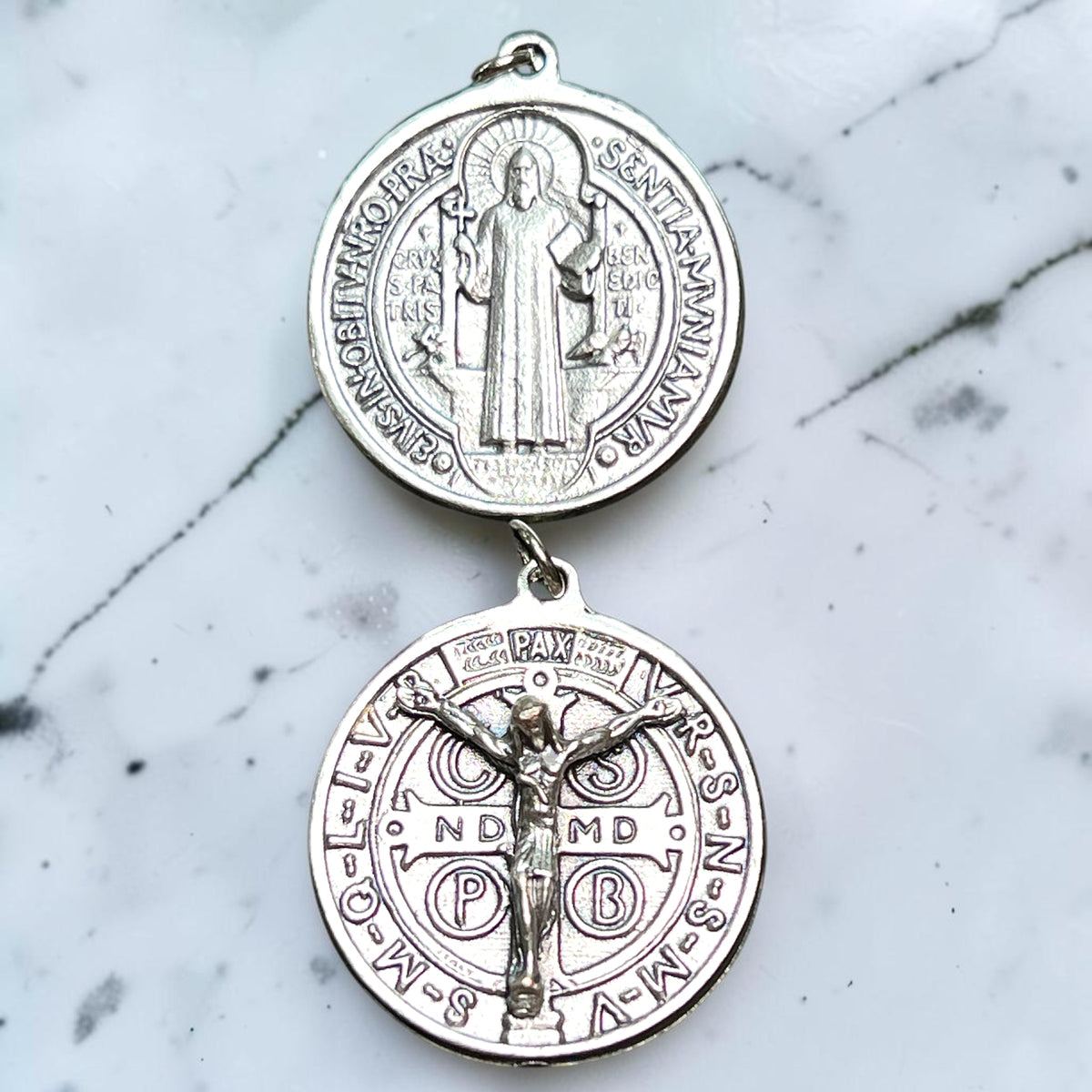 Oxidized Italian Medal: St Benedict 1.25" w/ Bodice