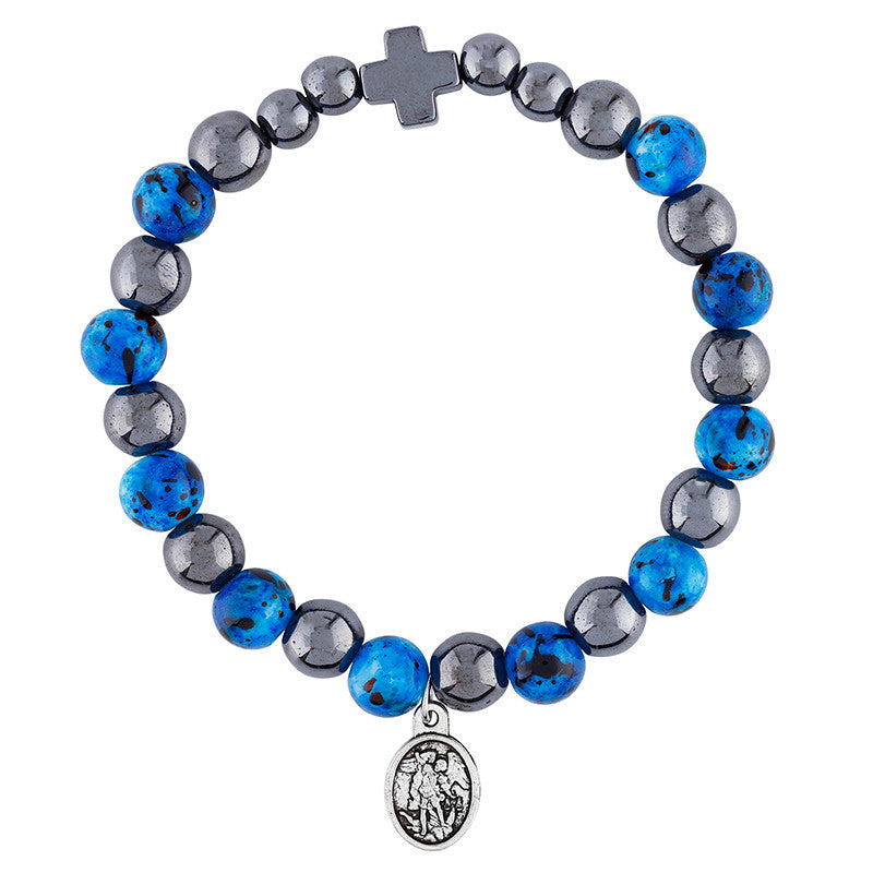 ST. MICHAEL/GUARDIAN ANGEL HEMATITE & MARBLE BRACELET