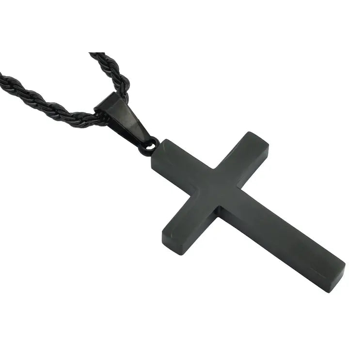 Men's Black Stainless Steel Cross w/ Chain
