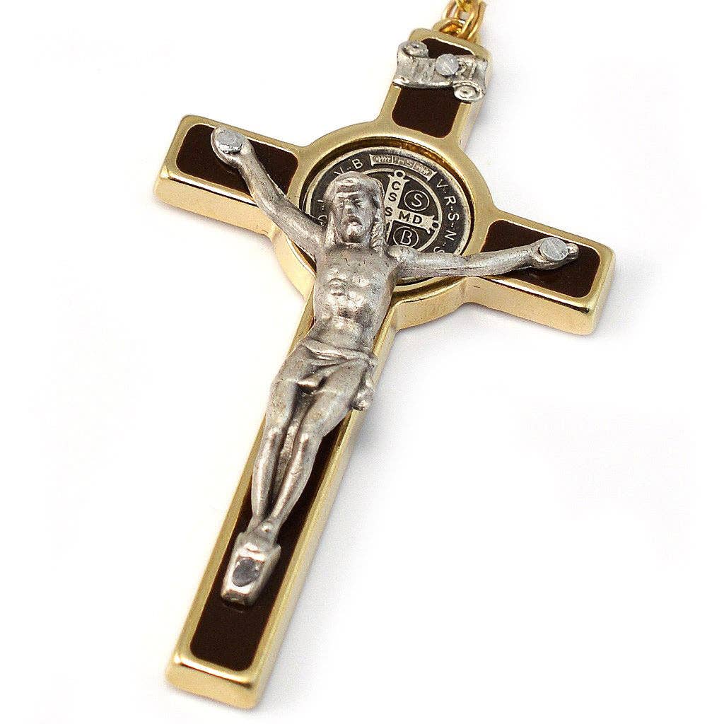 St Benedict Booklet Rosary W/Italian Wood Beads & Gold