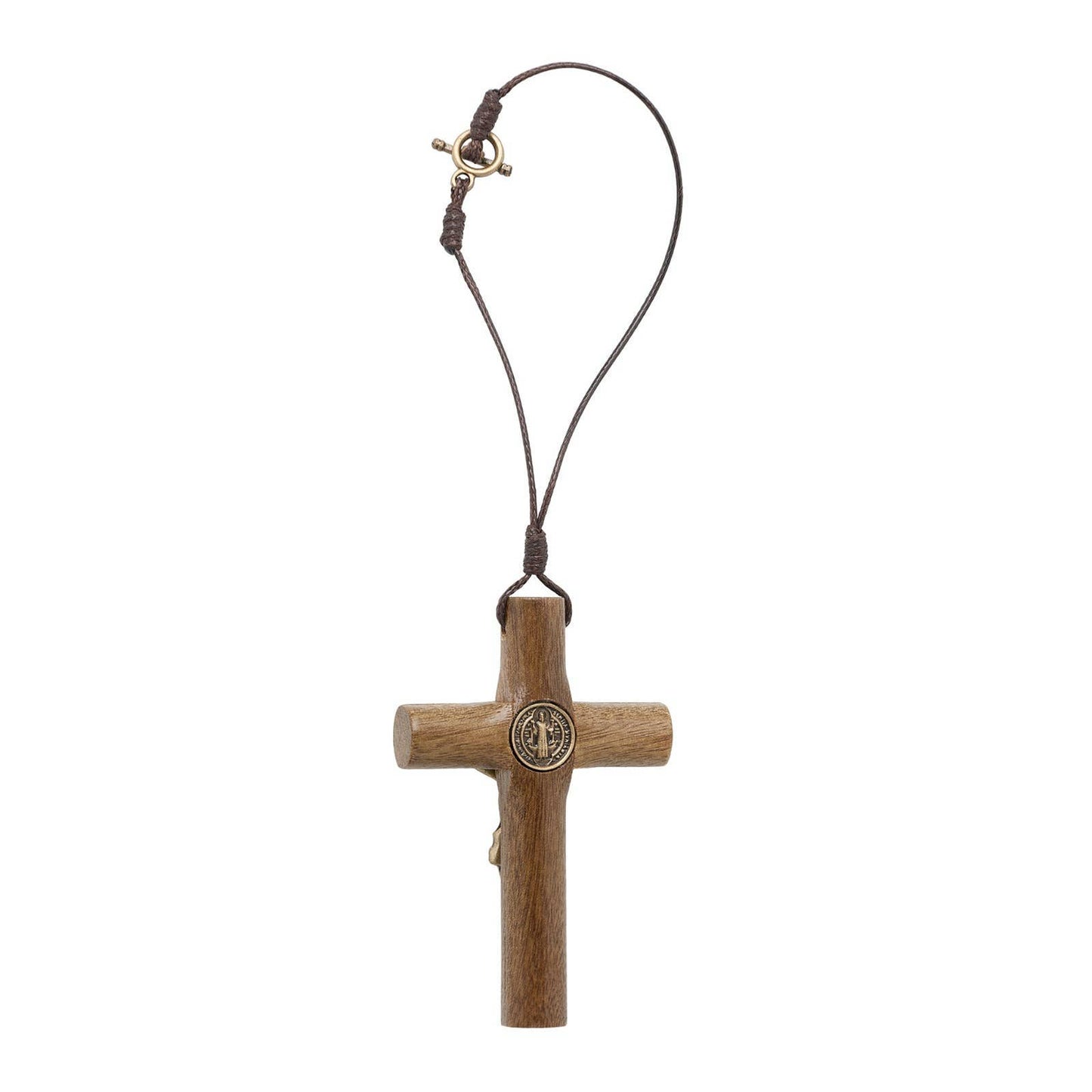 AUTO DEVOTIONAL: ST. BENEDICT WOODEN REARVIEW MIRROR CROSS