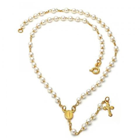 18k GOLD LAYERED ROSARY NECKLACE W/ OUR LADY OF GUADALUPE
