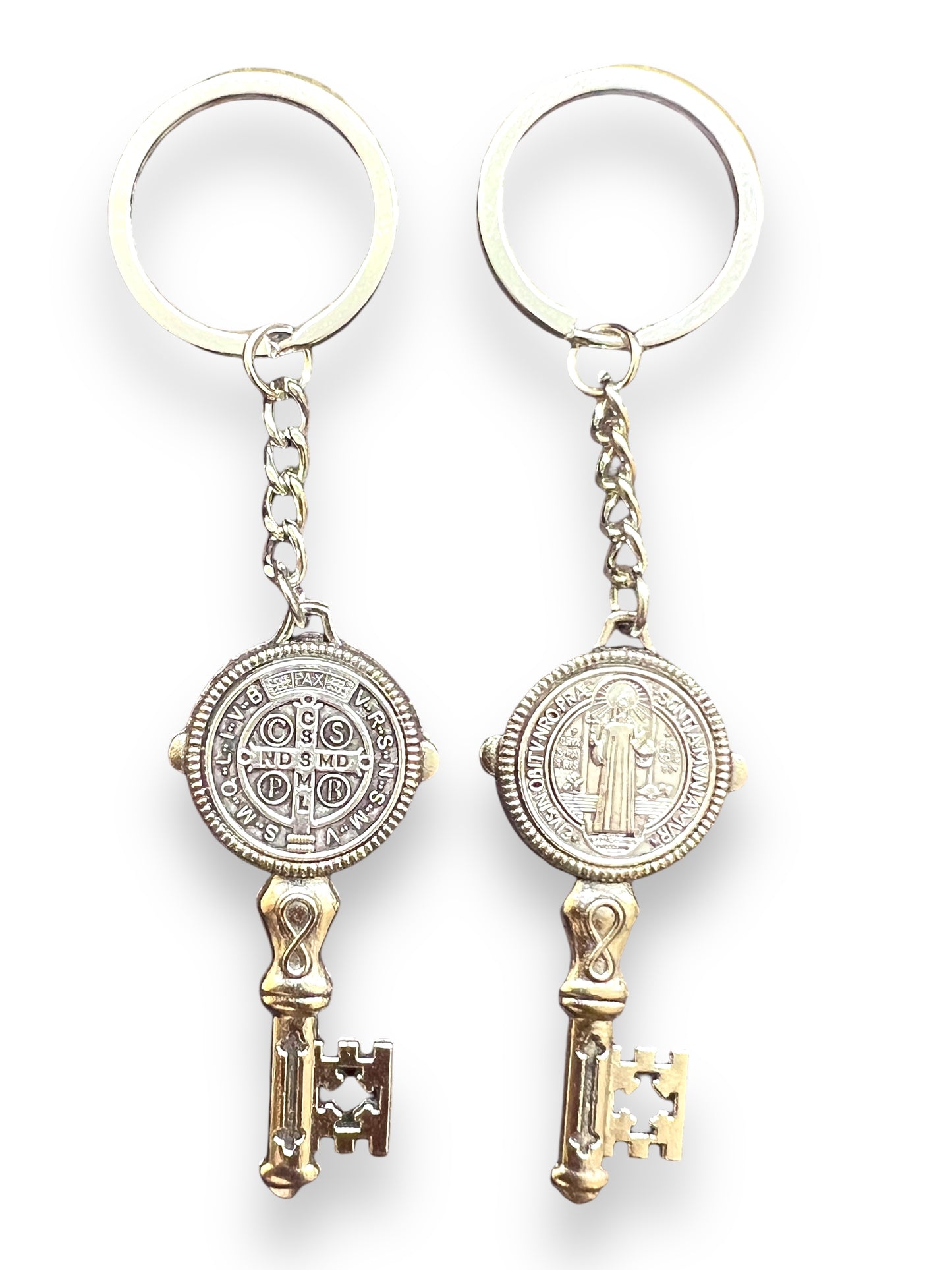 KEYCHAIN: 2.5" OXIDIZED SILVER METAL ST. BENEDICT