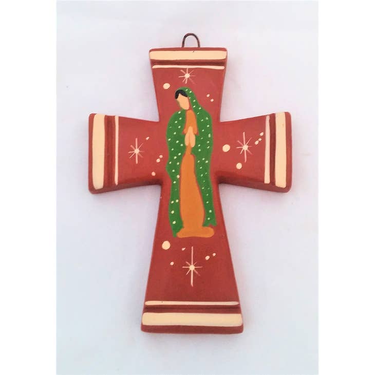 TERRA COTA CROSS W/ OUR LADY OF GUADALUPE