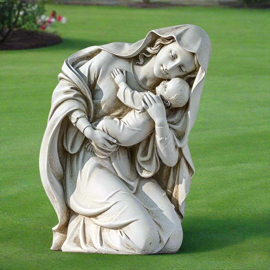 KNEELING MADONNA & CHILD GARDEN STATUE