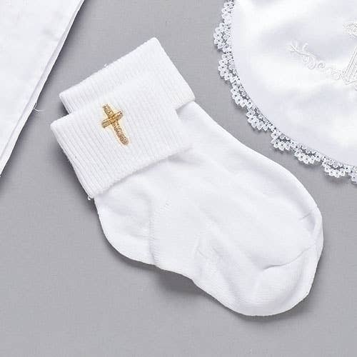 0.25"H BAPTISMAL SOCKS W/ EMBROIDERED CROSS - Tiendita San Juditas Tiendita San Juditas