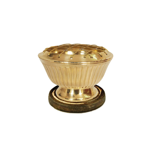 BRASS INCENSE BURNER: WITH SCREEN AND COASTER 3.5"