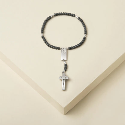 ROSALET® SQUARE MATTE HEMATITE BEADS, STERLING SILVER & ROUND PATER, MODERN