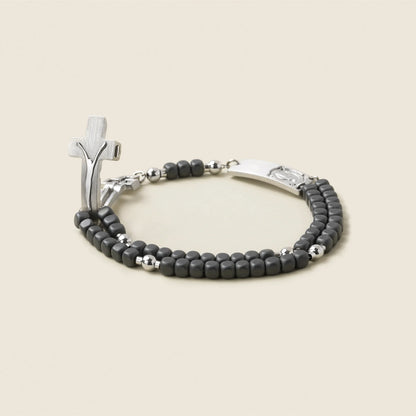 ROSALET® SQUARE MATTE HEMATITE BEADS, STERLING SILVER & ROUND PATER, MODERN