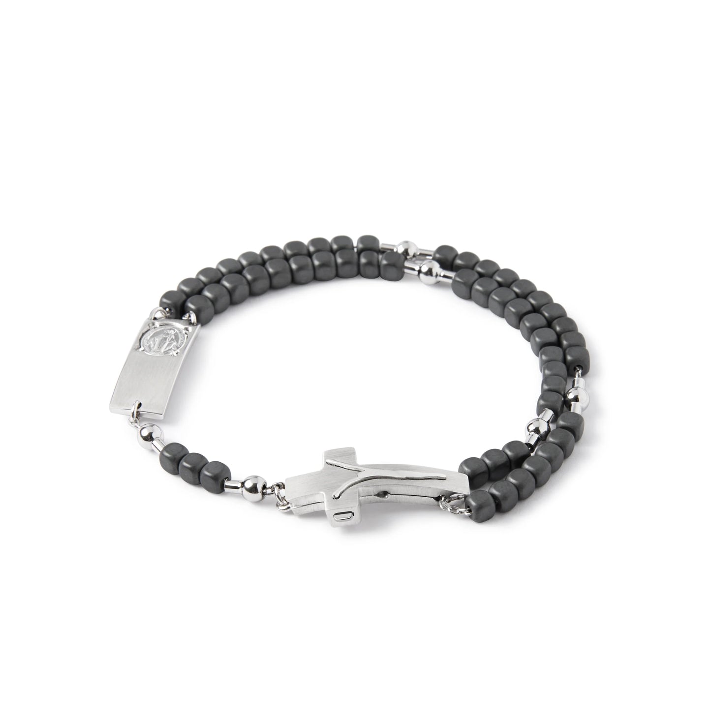 ROSALET® SQUARE MATTE HEMATITE BEADS, STERLING SILVER & ROUND PATER, MODERN