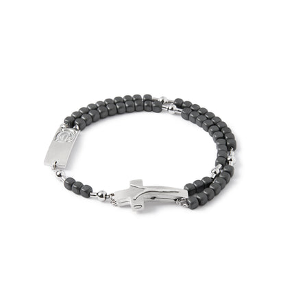 ROSALET® SQUARE MATTE HEMATITE BEADS, STERLING SILVER & ROUND PATER, MODERN