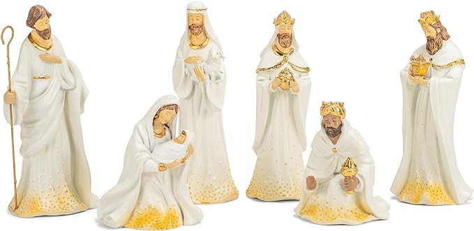 11" NATIVITY SET GOLD DOT IVORY WITH TRIPTYCH BACKDROP - Tiendita San Juditas 10"-12" Tiendita San Juditas