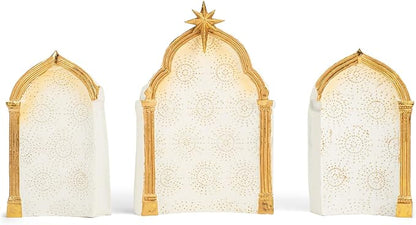 11" NATIVITY SET GOLD DOT IVORY WITH TRIPTYCH BACKDROP - Tiendita San Juditas 10"-12" Tiendita San Juditas