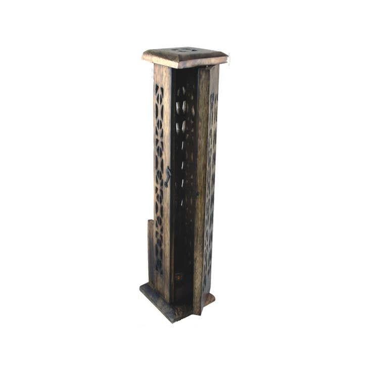 12" CARVED WOODEN INCENSE TOWER - Tiendita San Juditas Tiendita San Juditas