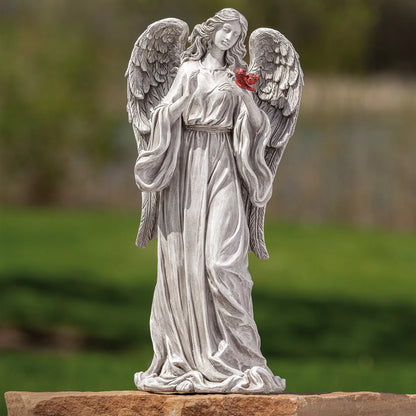 MEMORIAL ANGEL GARDEN STATUE W/ CARDINAL
