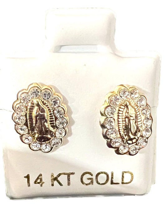 14K GOLD: OUR LADY OF GUADALUPE EARRINGS 12mmx8mm - Tiendita San Juditas Tiendita San Juditas