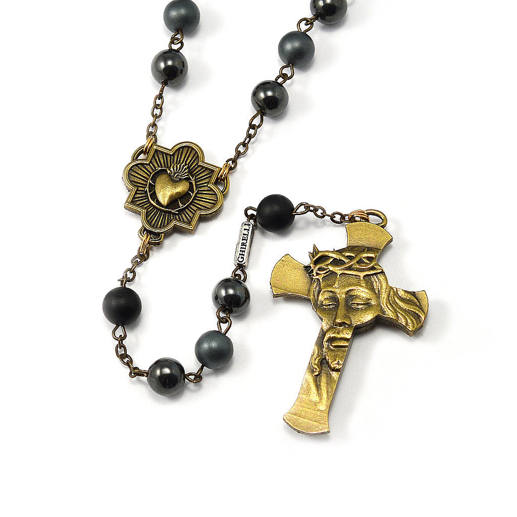 ANTIQUE BRONZE AND HEMATITE ROSARY FOR MEN