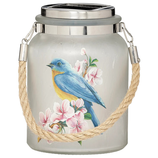 6.5"H Led Bluebird Glass Jar Solar With 30" Stake