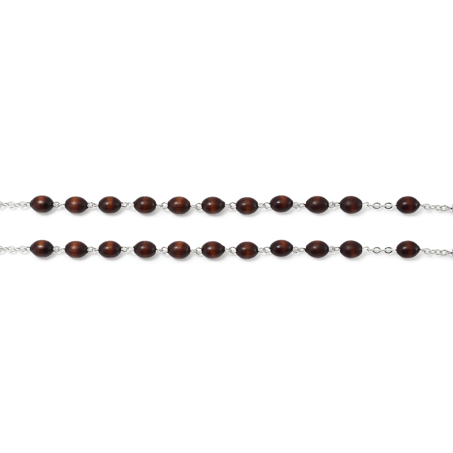 ST. JOSEPH ROSARY IN SILVER WITH ITALIAN WOODEN BEADS