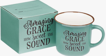 AMAZING GRACE GREEN/WHITE CAMP-STYLE COFFEE MUG