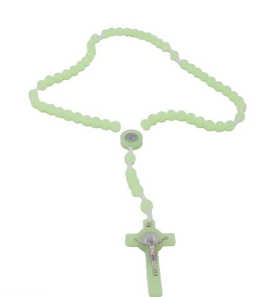 ST BENEDICT 10mm ROSE BUD GLOW IN THE DARK ROSARY